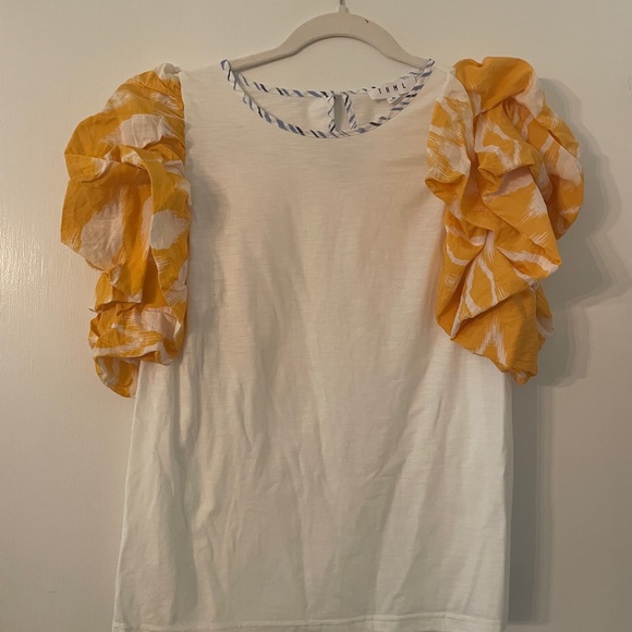 THML Yellow Angel Sleeved White Top Medium new no tags - Picture 3 of 5
